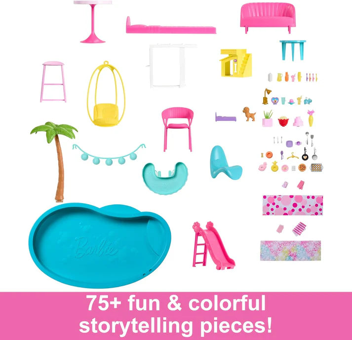 Dreamhouse 3-Storey Doll House with Pool, Slide & 10 Play Areas