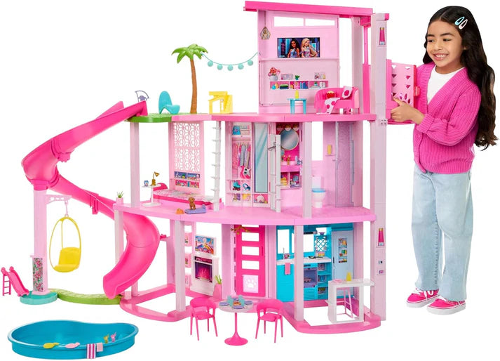 Dreamhouse 3-Storey Doll House with Pool, Slide & 10 Play Areas