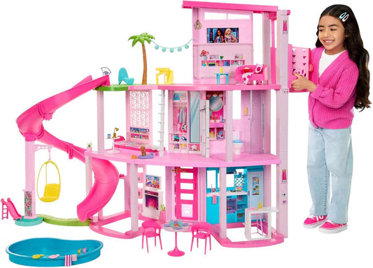 Dreamhouse 3-Storey Doll House with Pool, Slide & 10 Play Areas