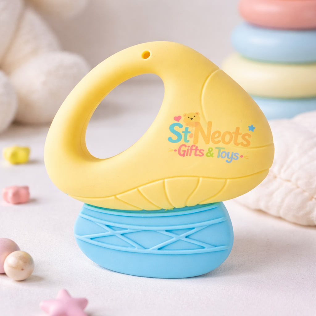 St Neots Gifts & Toys Silicone Baby Teether Rattle – Soft Sensory Toy for Infants