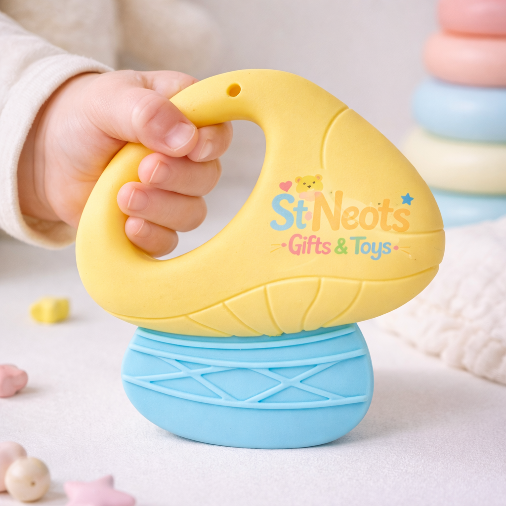 St Neots Gifts & Toys Silicone Baby Teether Rattle – Soft Sensory Toy for Infants