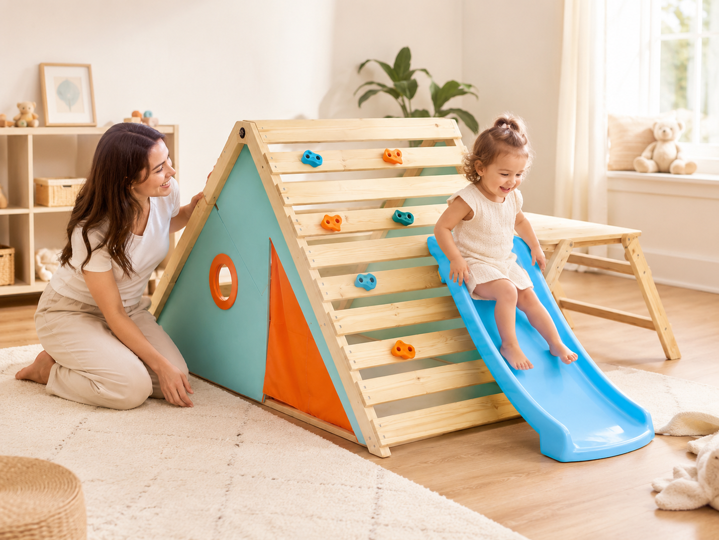 Plum My First Wooden Playcentre – Kids Indoor & Outdoor Climbing Frame with Slide and Play Tent
