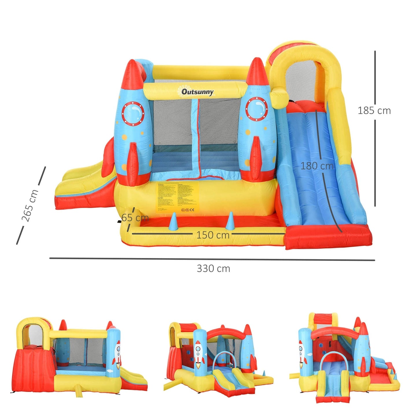 Outsunny 3-in-1 Inflatable Bouncy Castle with Dual Slides, Trampoline & Water Pool 3.3m x 2.65m x 1.85m