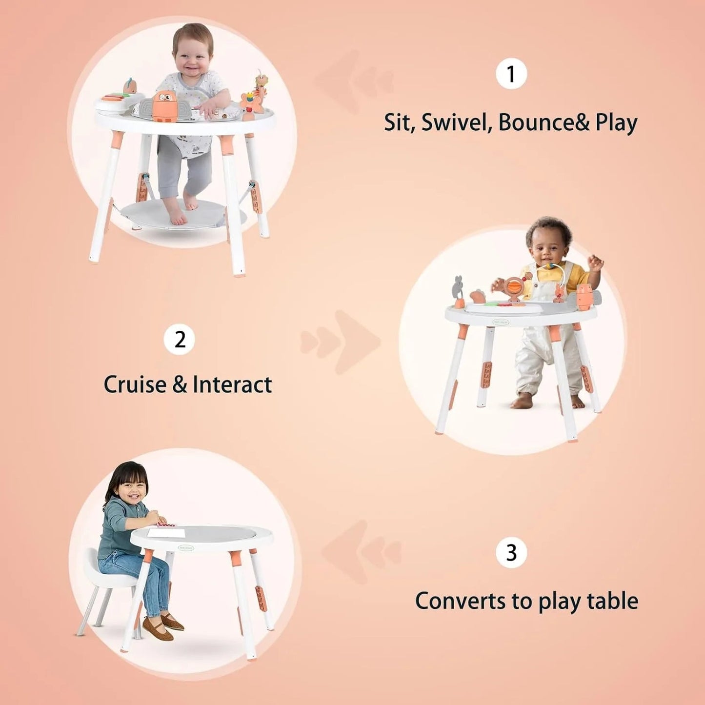 3-in-1 Baby Activity Centre Jumper & Play Table – 360° Rotating Seat with Interactive Toys
