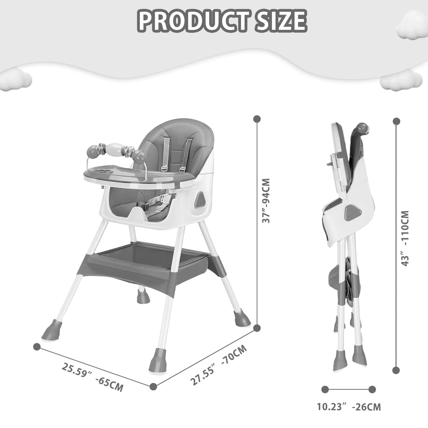 Foldable Baby High Chair with Anti-Slip Base, Toy Rack, and Removable Tray – Ages 6 Months+