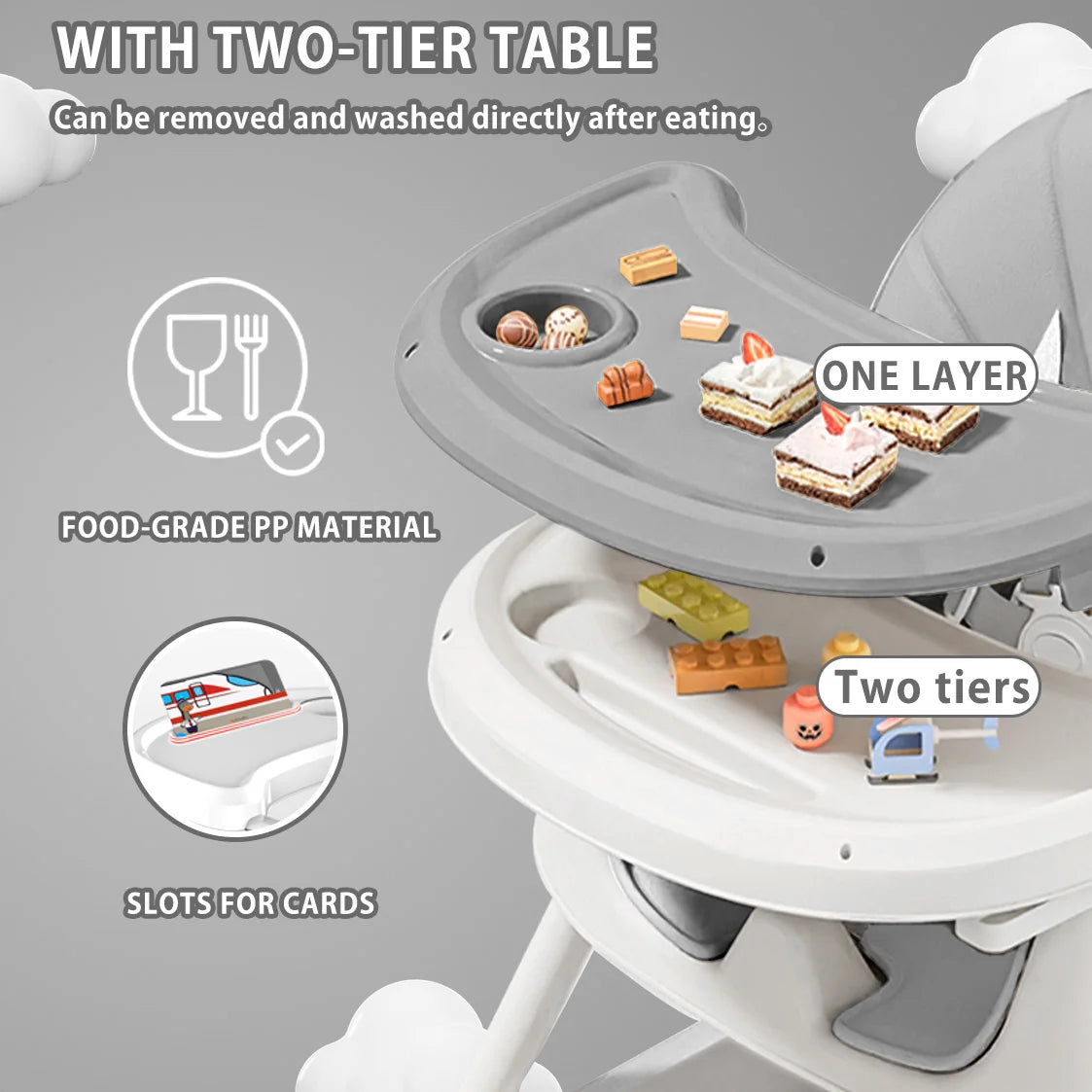 Foldable Baby High Chair with Anti-Slip Base, Toy Rack, and Removable Tray – Ages 6 Months+