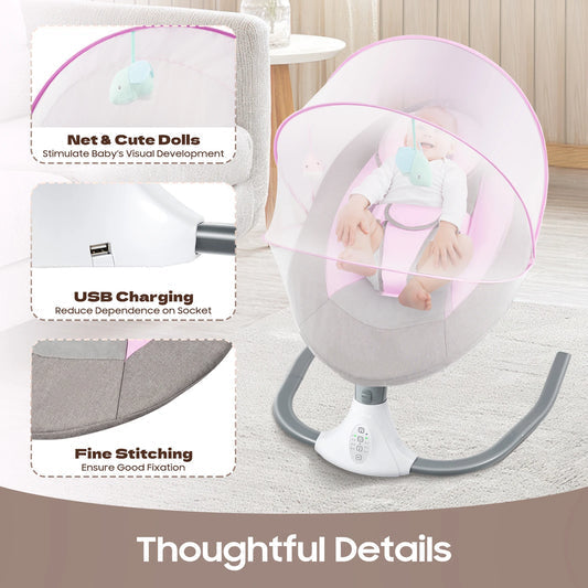 Baby Bouncer with 5 Swing Speeds and Built-In 17 Music for Newborn