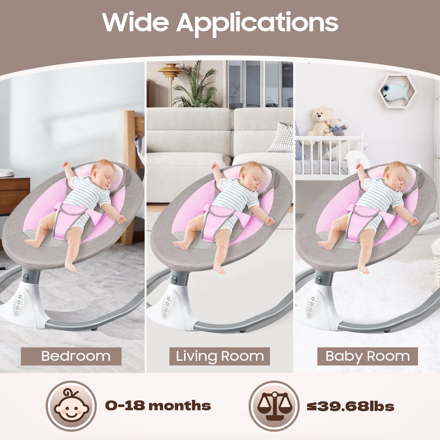 Infant baby swing with 4 speeds, 12 lullabies, 3-point harness and remote control