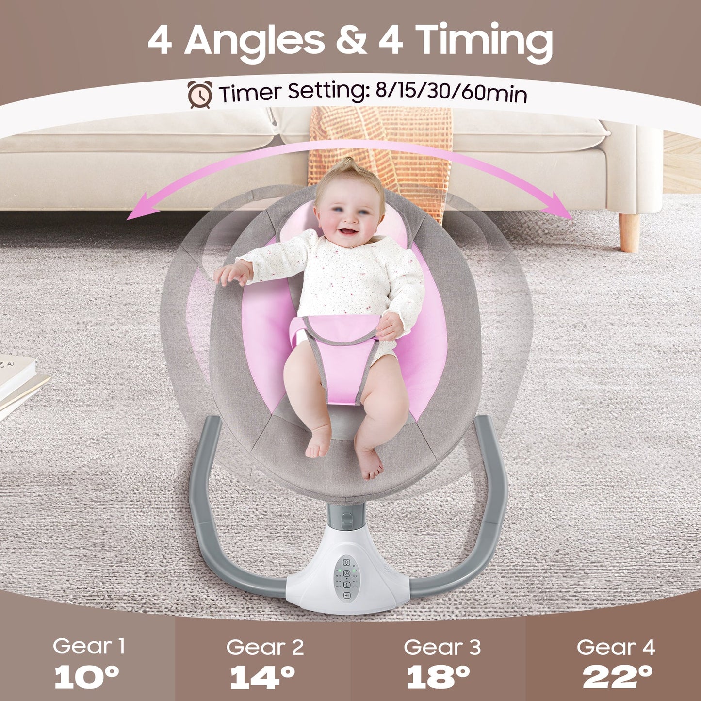 Infant baby swing with 4 speeds, 12 lullabies, 3-point harness and remote control
