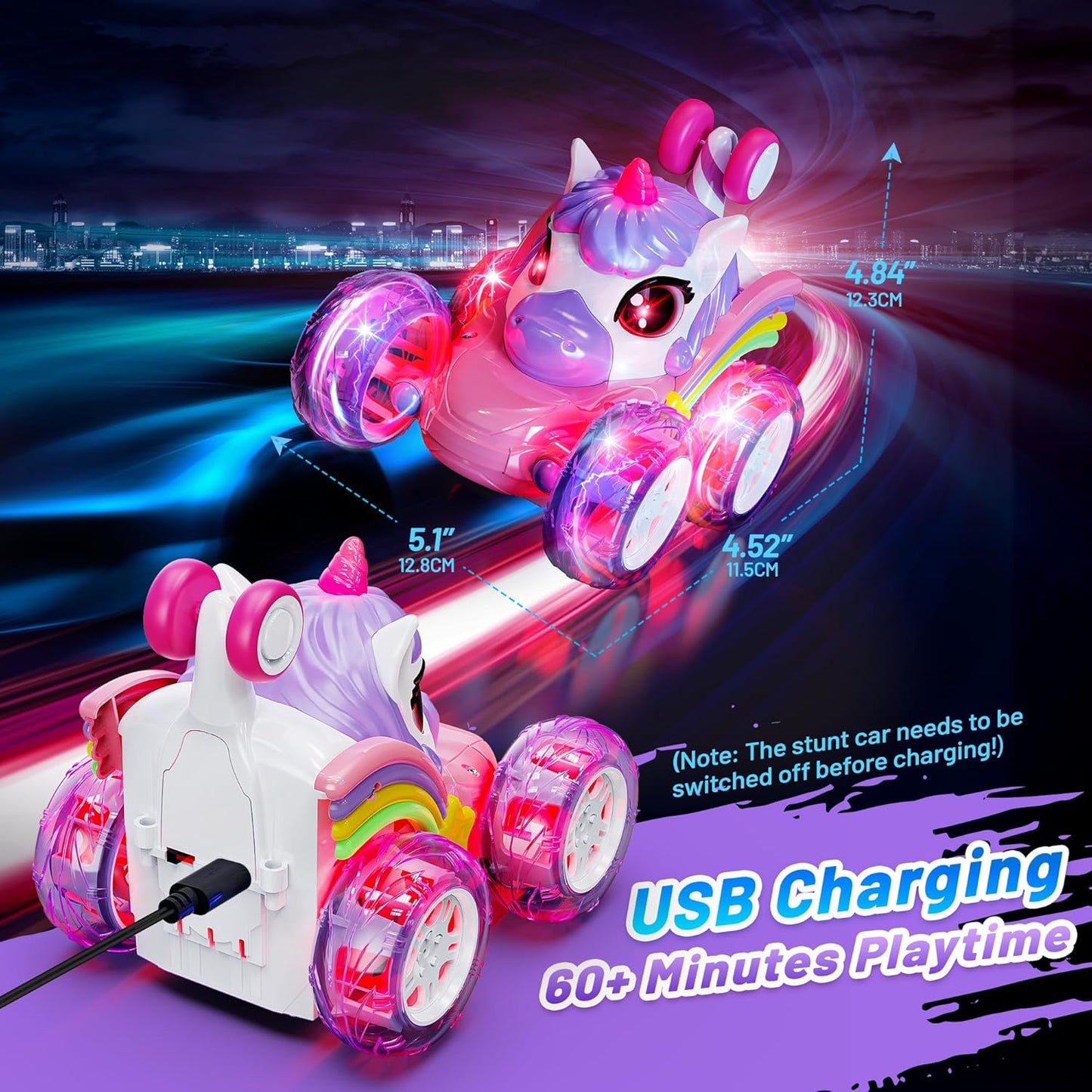 Transforming RC Stunt Drift Car with LED Lights – 2.4GHz Remote Control Toy for Kids