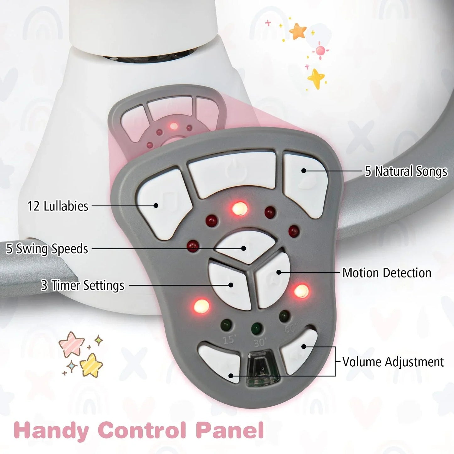 Baby Bouncer with 5 Swing Speeds and Built-In 17 Music for Newborn