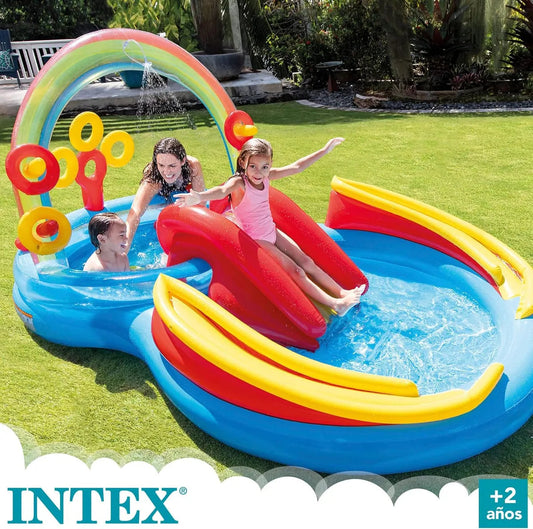 Intex 57453 Rainbow Inflatable Family Pool 9.9ft x 6.4ft x 4.5ft