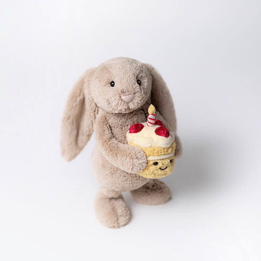 Bunny Plush Toy with Birthday Cake – 31 cm