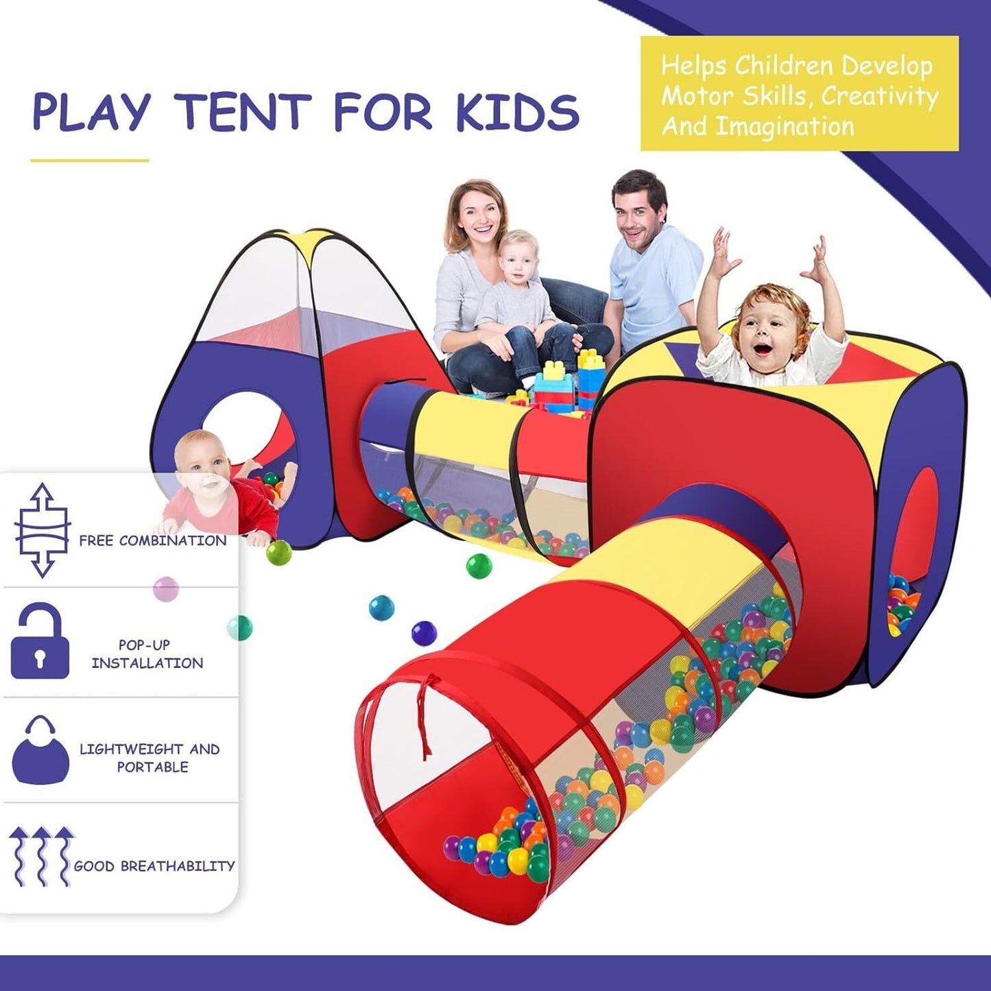 4-in-1 Kids Play Tent with Tunnel & Ball Pit – Portable Pop-Up Playhouse for Toddlers and Children