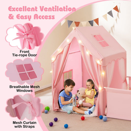 COSTWAY Kids 2-in-1 Play Tent & Toddler Playpen – Pink Indoor Playhouse for Kids Ages 1–5