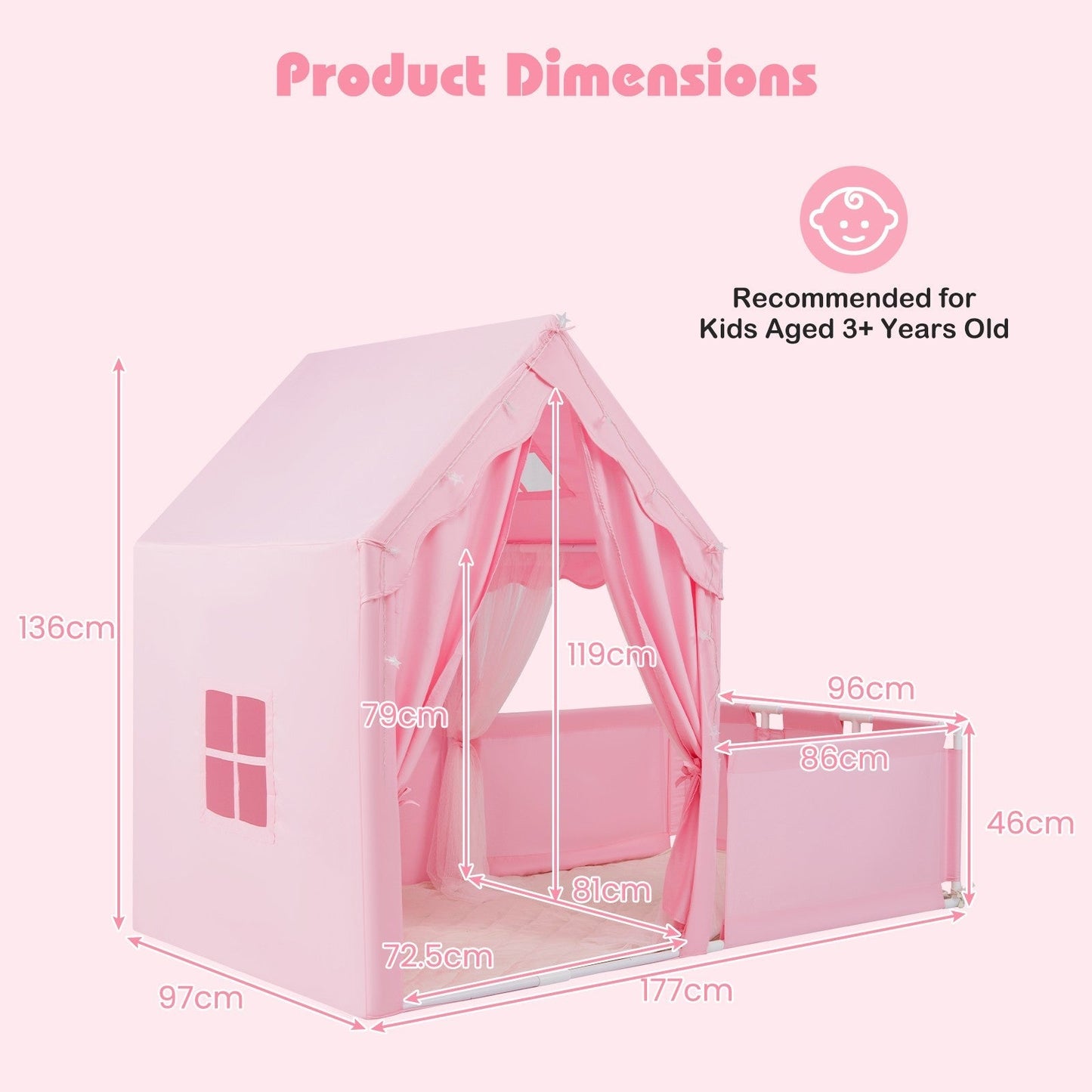 COSTWAY Kids 2-in-1 Play Tent & Toddler Playpen – Pink Indoor Playhouse for Kids Ages 1–5