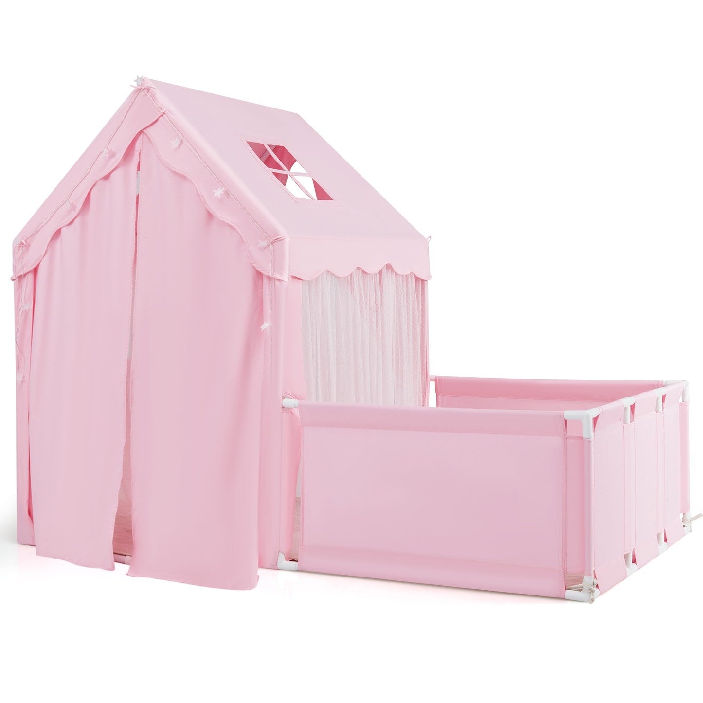 COSTWAY Kids 2-in-1 Play Tent & Toddler Playpen – Pink Indoor Playhouse for Kids Ages 1–5